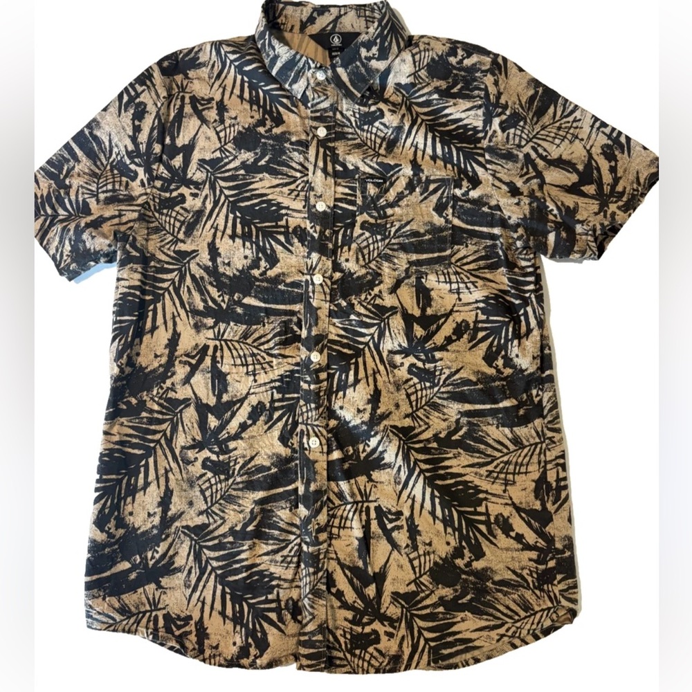 Volcom Black and Tan Leaf Print Shirt
